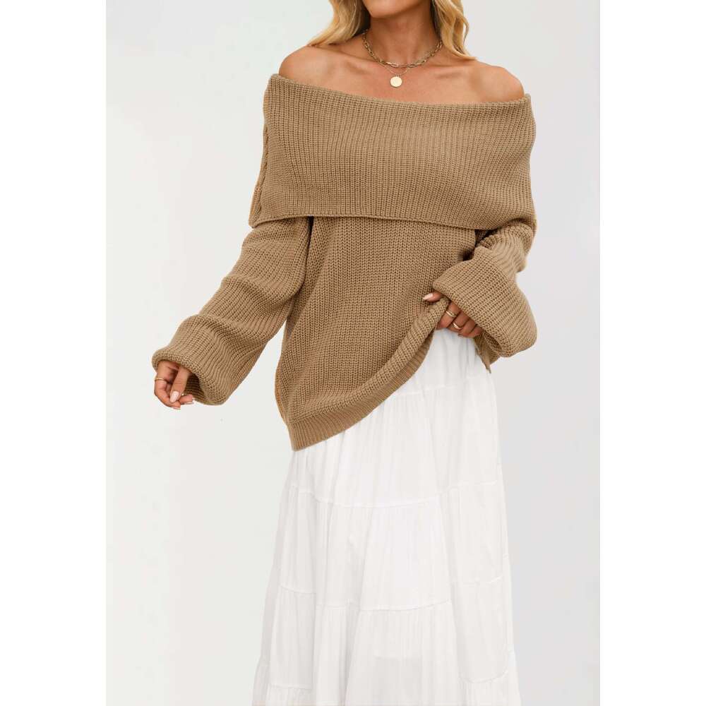 New Autumn And Winter Women's Loose Knitted Pullover Off-Shoulder Sweater B3