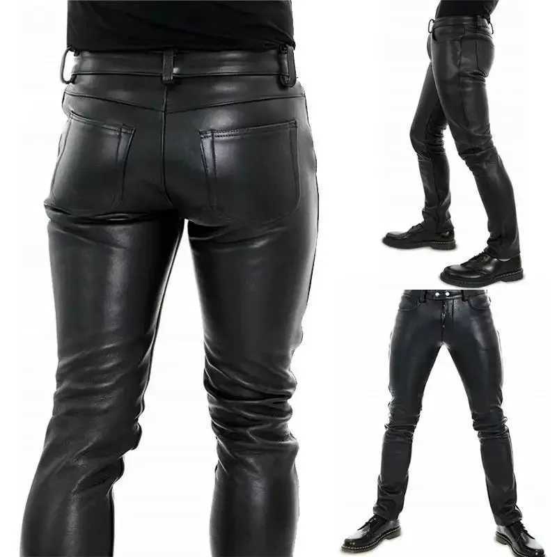 2022 Mens Leather Pants New Solid Color PU Leather Motorcycle Pants Elastic Leisure Punk Style Slim Fit Full Length Trousers W250819