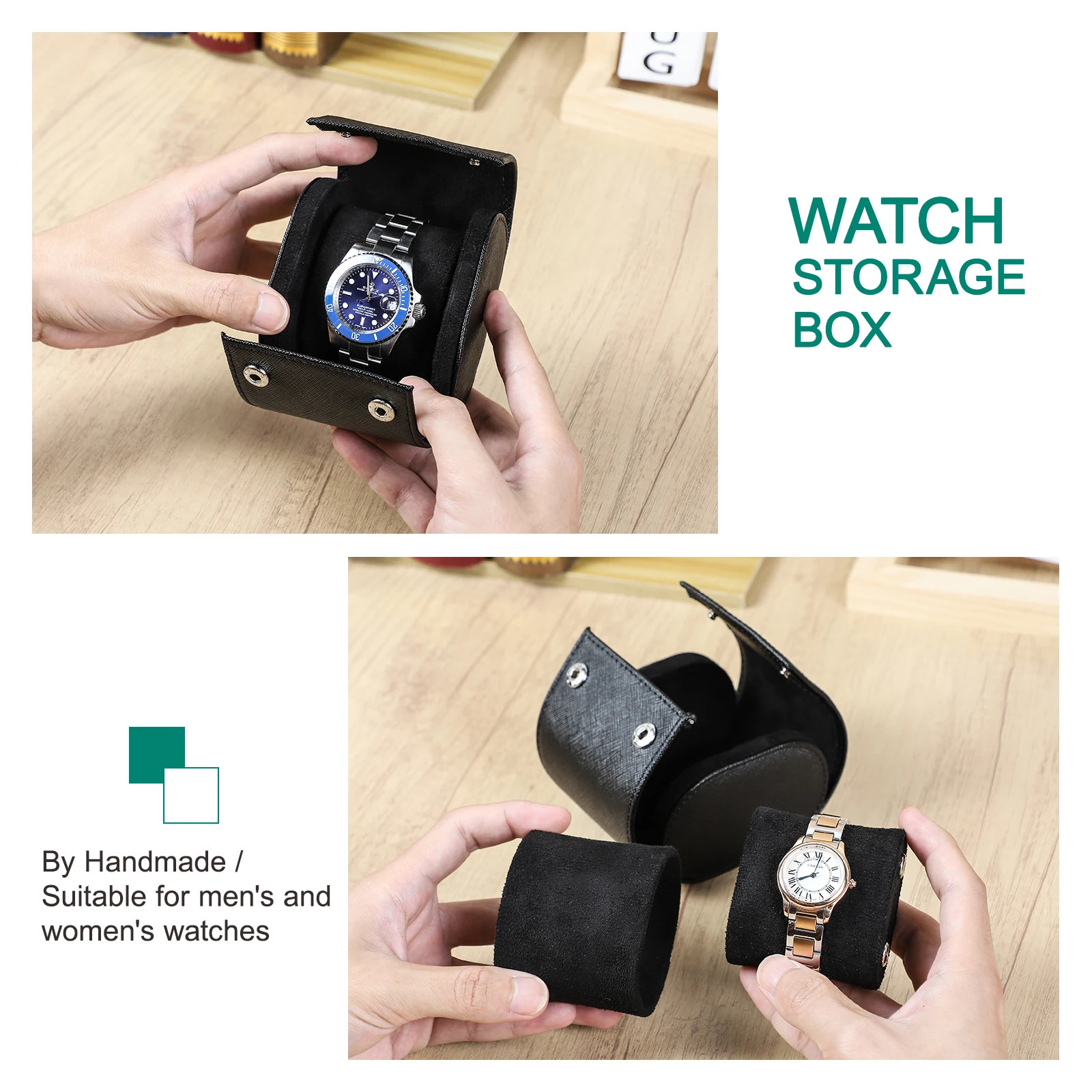 CONTACTS FAMILY Genuine Leather Single Watch Roll Travel Case Portable Watch Storage Organizer Wristwatches Organizer Box 250819