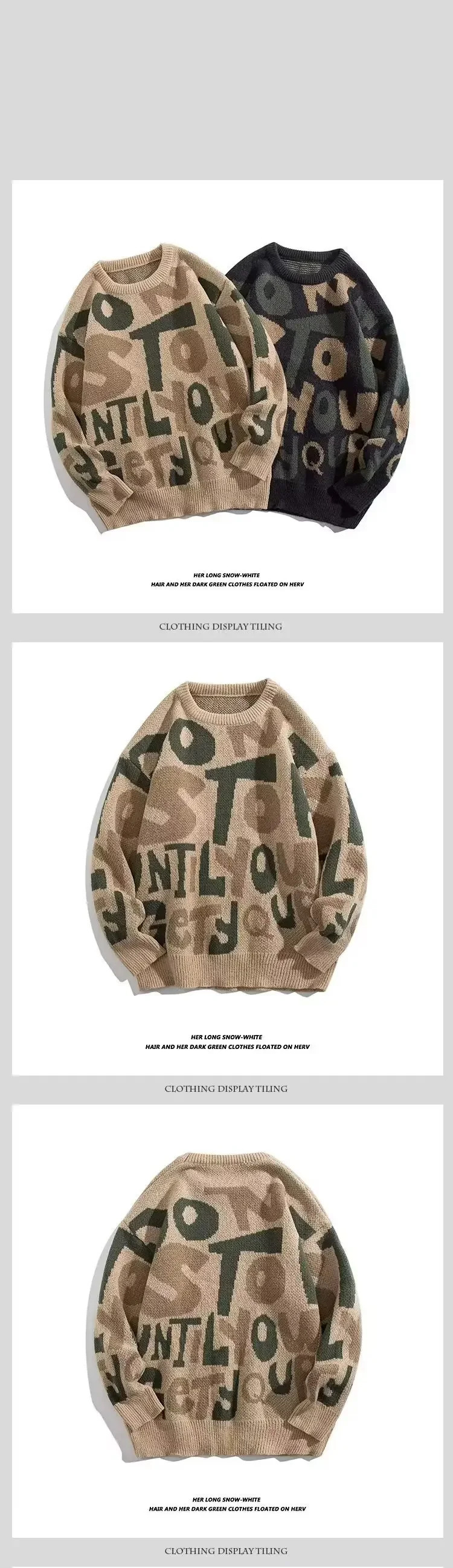 Men Jumpers O Neck Sweater Flat Knitted Pullovers Long Sleeve Letter High Street Loose Sweaters Winter Slight Strech 250819