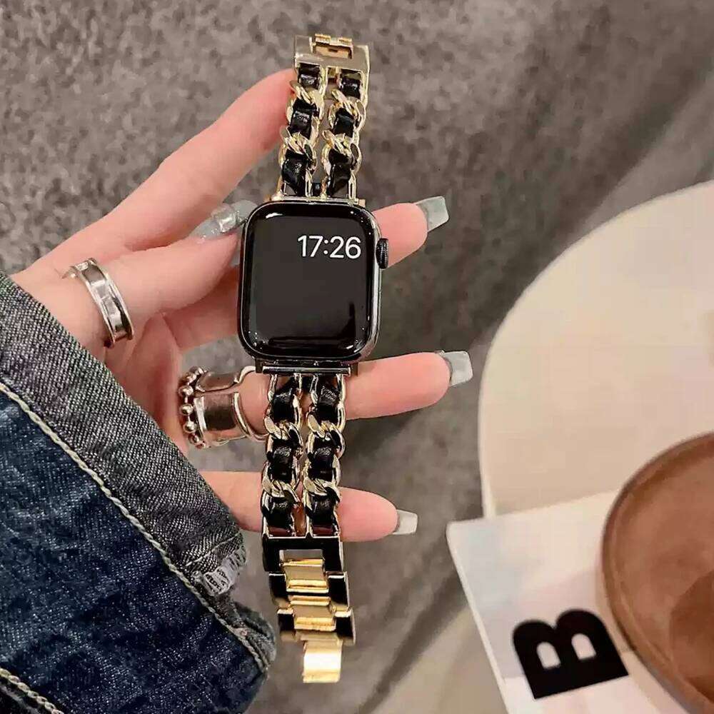 Smart watch Metal Leather Strap For Apple Watch 10 Band 42mm 46mm 41mm 45mm 44mm 40mm Designer Women steel Luxury Bracelet iWatch 9 Ultra 8 7 SE 6 5