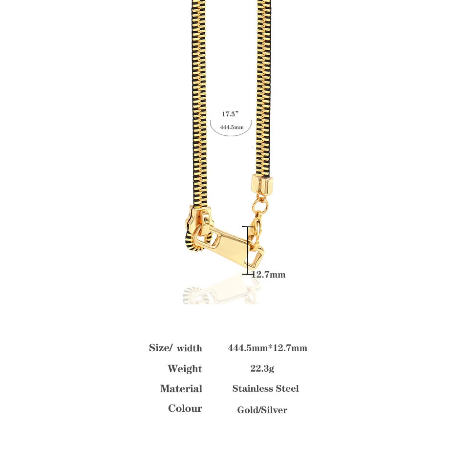 Greatera Stainless Steel Zipper Chain Pendant Choker Necklace for Women Men Gold Silver Color Metal Two Wear Necklace Jewelry 250815