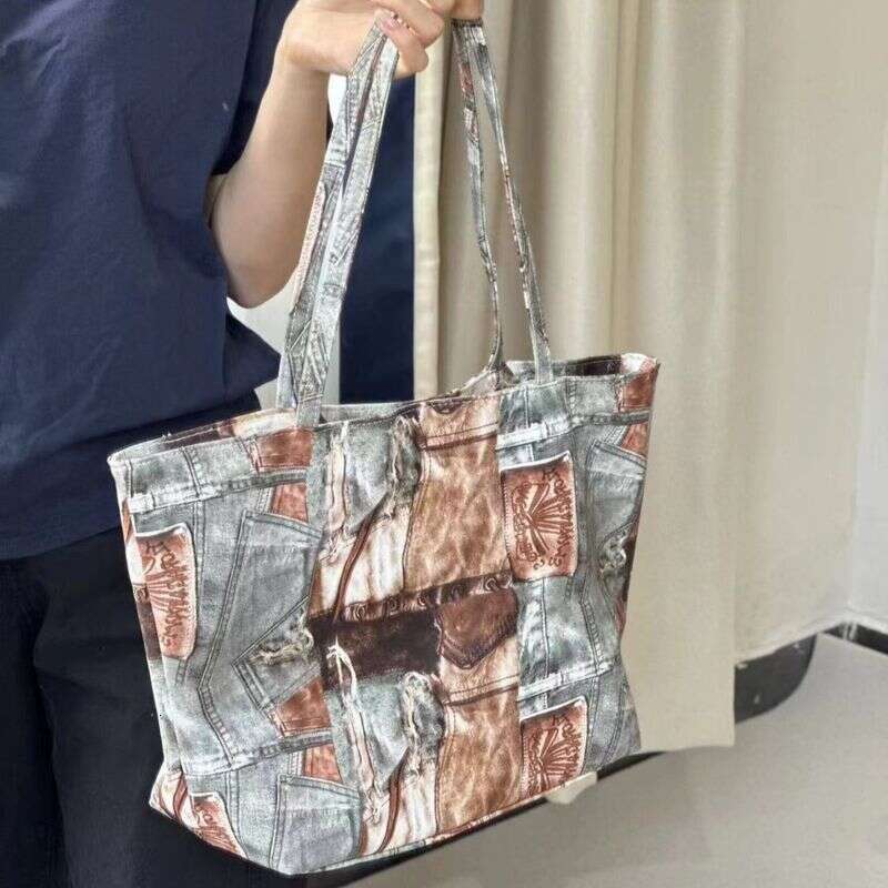 OLOEY 2025 New Splicing Handbag, Large Capacity, Niche Design, High-end Sense, College Class Ladies Shoulder Bag