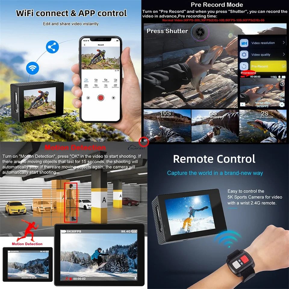 Ultra HD 5K 4K60fps 50MP Action Camera M44 Wi-Fi 5X Zoom 170D Anti-Shake 30M Waterproof Sport Camera With Sony 386 Fisheye Lens 250813