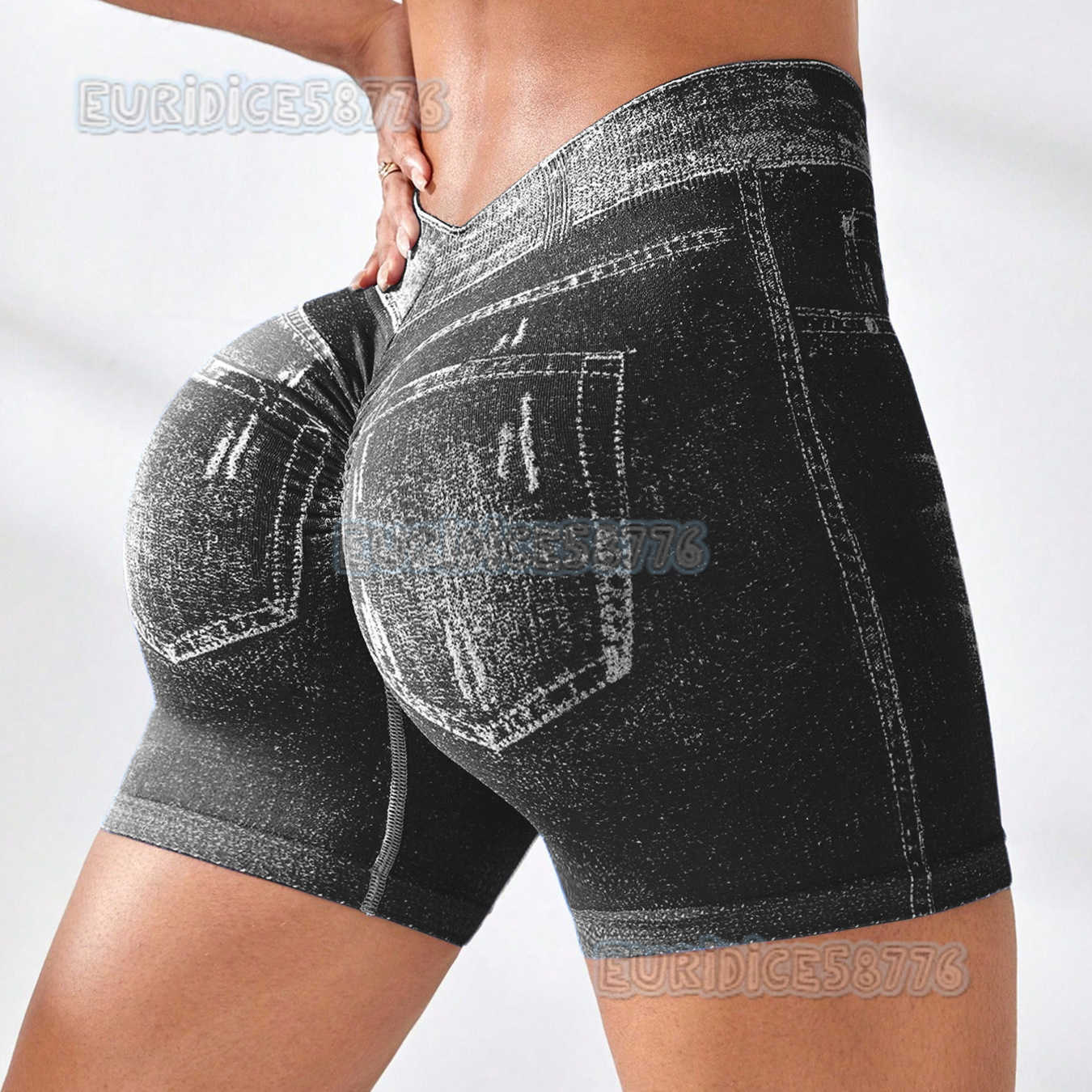 Imitation Denim Seamless Yoga Shorts for Women Back v Waist Hip Lift Quick-dry Tight-fitting Running Sports Fitness Shorts H250819