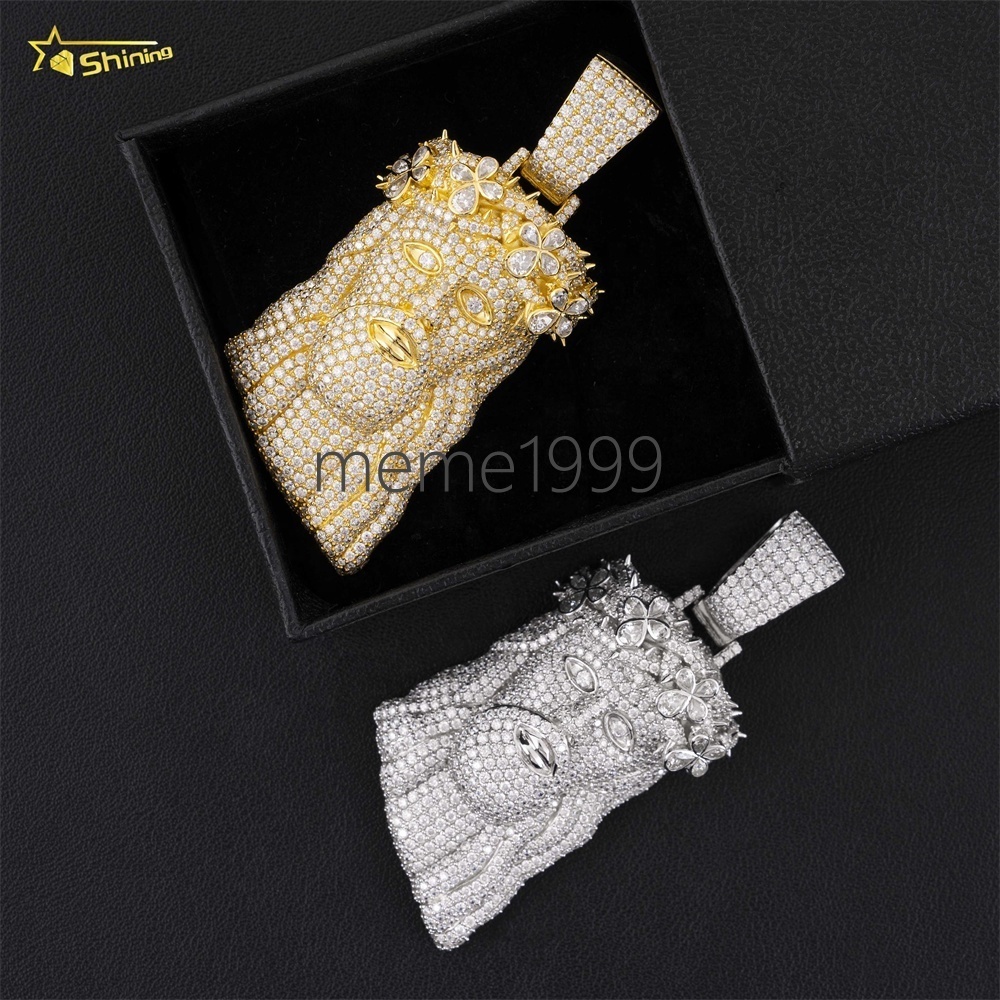 Hip Hop Jesus Head Gold Plated 925 Silver Moissanite Diamond Pave Fully Men Custom Iced Out Pendants