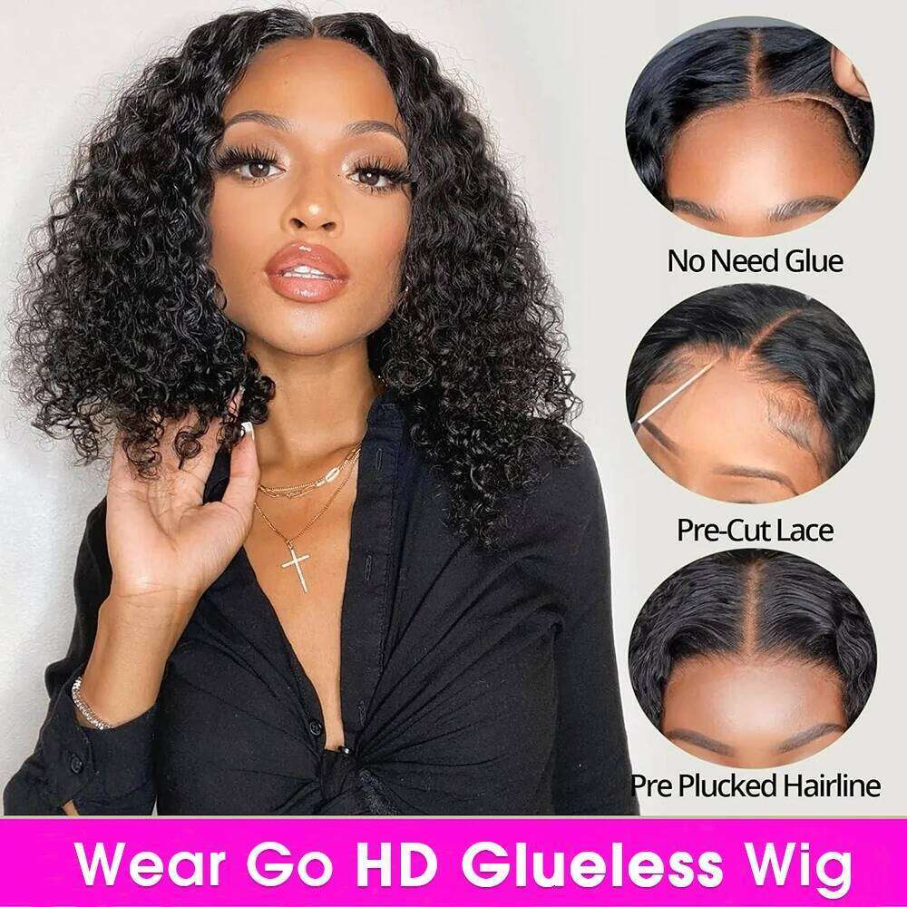250% Curly Deep Wave Lae Frontal Wear Go Glueless Wig Short Bob 4X4 HD Lace Front Human Hair Wigs Sale