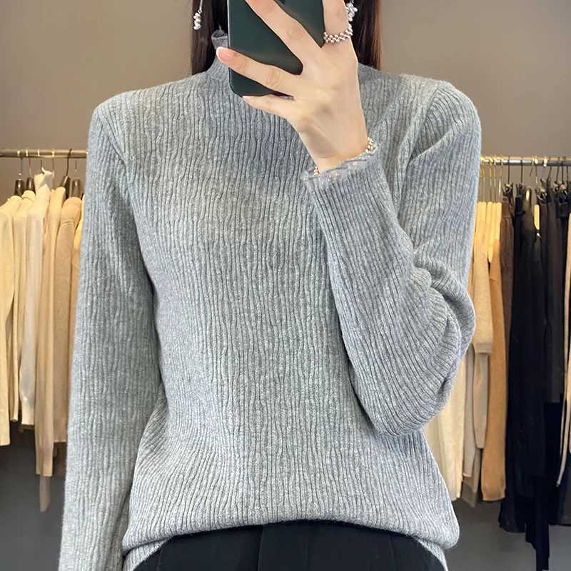 Half Height Womens Cashmere Sweater Pullover 2024 Autumn and Winter Tight Comting Basic Knitted Sweater Top XJ250819