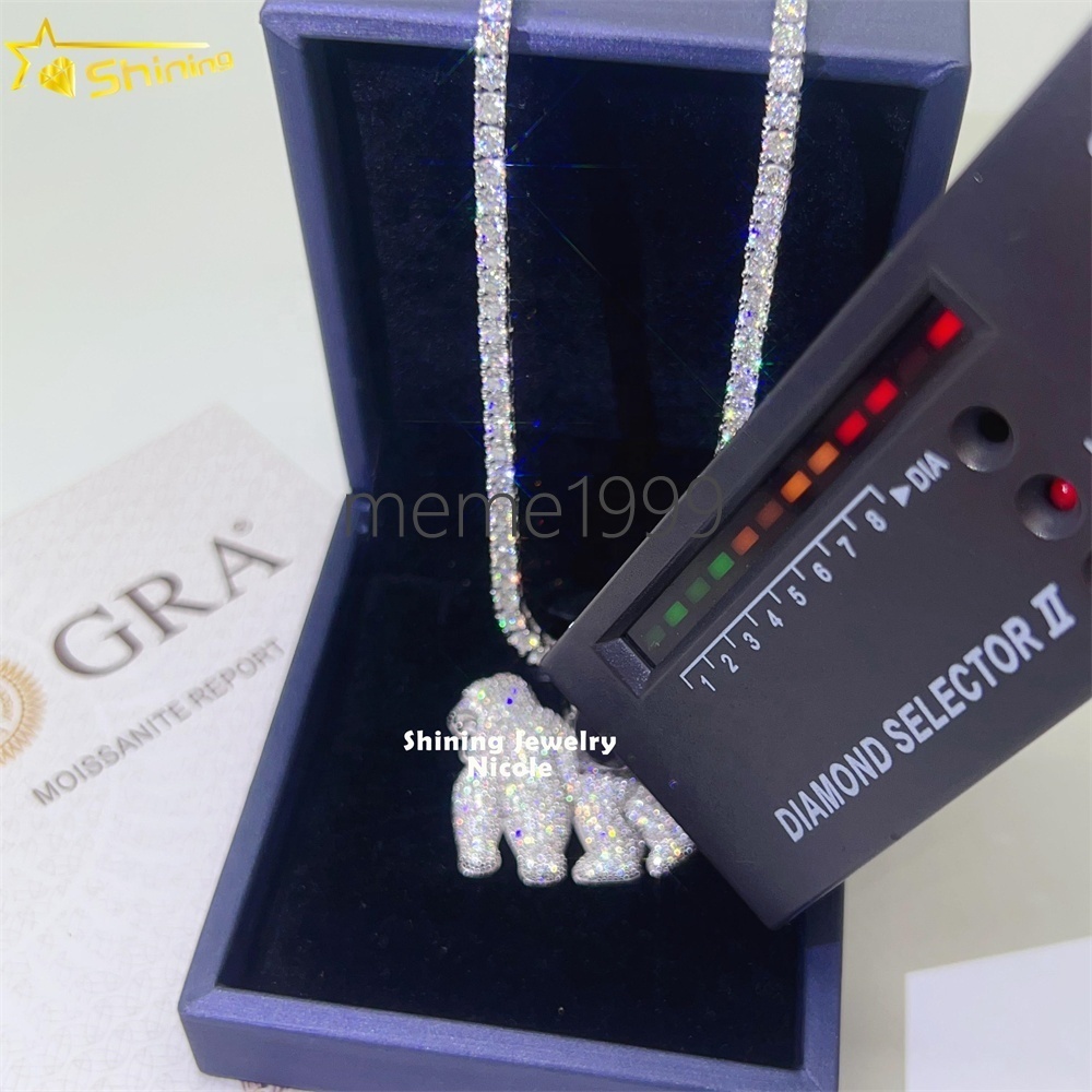 New Arrival Hip Hop Bling Charm Pass Diamond Tester 925 Silver Iced Out Moissanite Gorilla Pendant