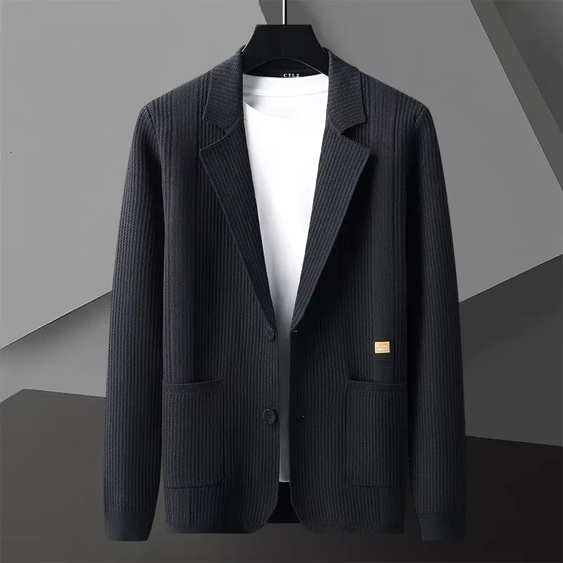 European highend suit collar solid color knitted cardigan mens autumn winter y button business casual sweater coat 250819