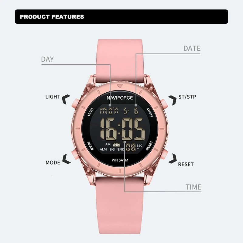 NAVIFORCE Comfortable Silicone Woman watch Waterproof LCD Display Clock Ladies Fashion Sport Electronic Wristwatches Reloj Mujer 250819
