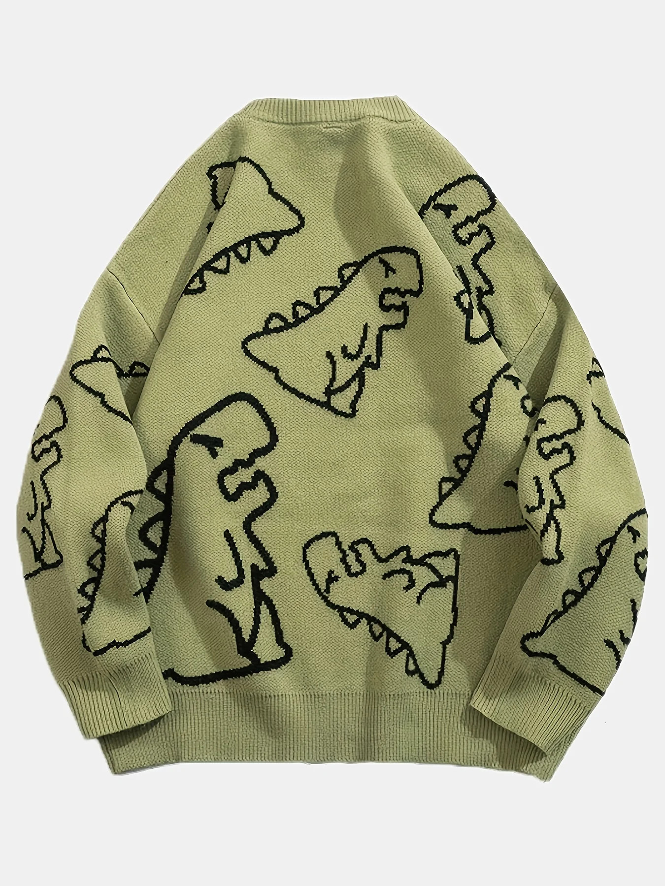 Womens Oversized Dinosaur Pattern Sweater - Cozy Long Sleeve Pullover for Casual Wear 250819
