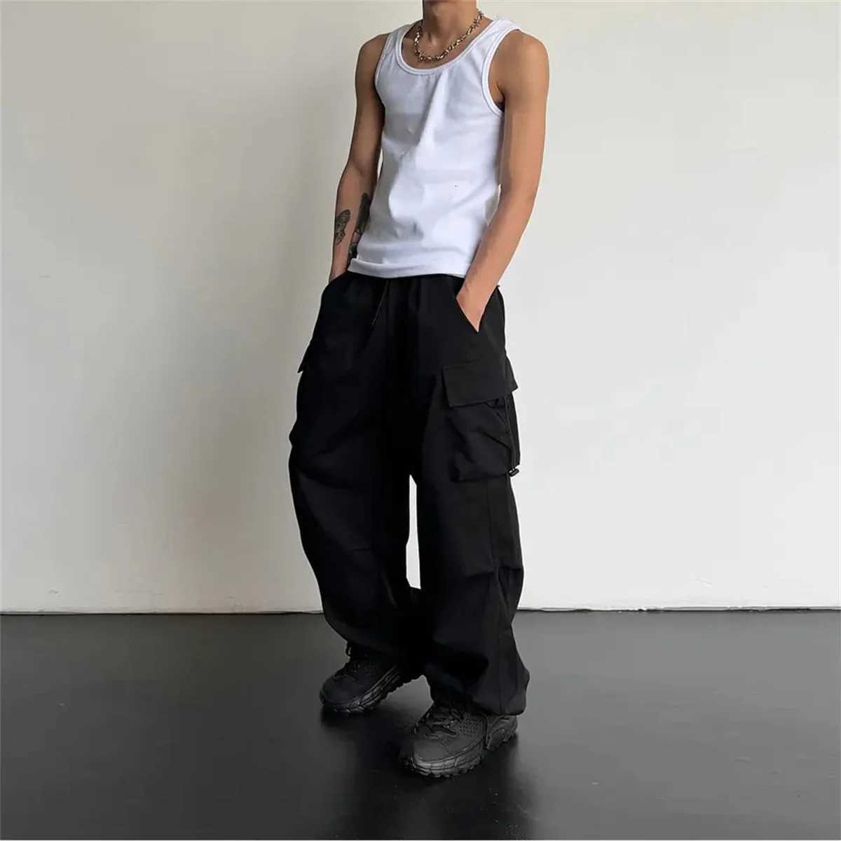 American Style Casual Pants Cargo Trousers High Street Drawstring Workwear Trendy Loose Versatile Straight Wide-Leg Casual Pants W250819
