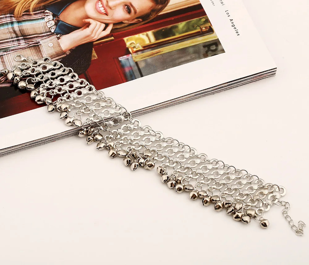 Multilayer Wide Face Metal Tassel Bell Pendant Charm Anklets for Women Bracelets Summer Sandals Jewelry on Foot Leg Chain 250815