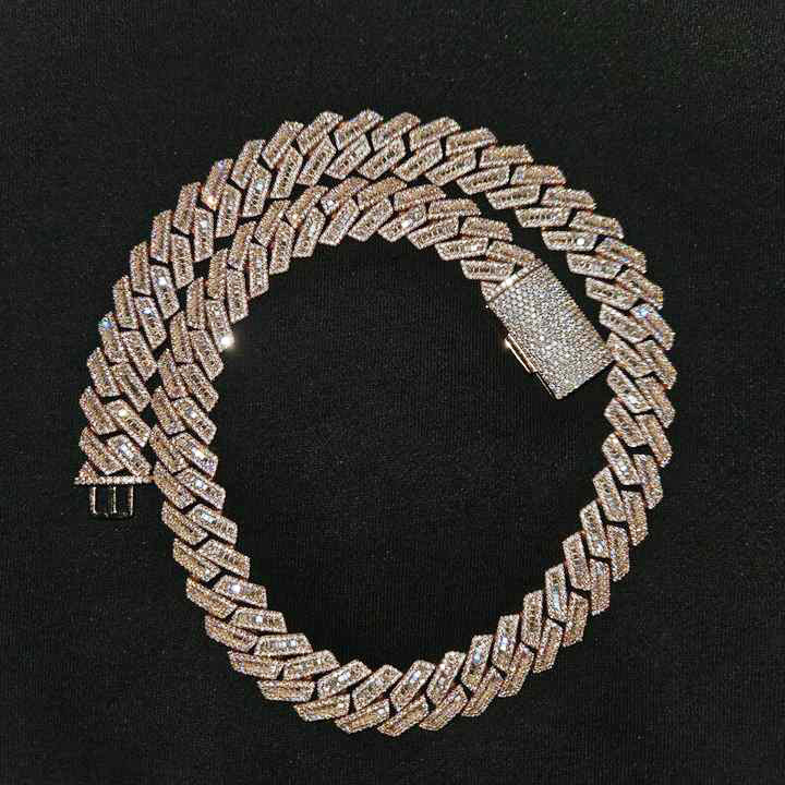 Hiphop 18MM Moissanites Diamond Cuban Chain Iced Out 925 Silver VVS Baguette Miami Cuban Link Chain