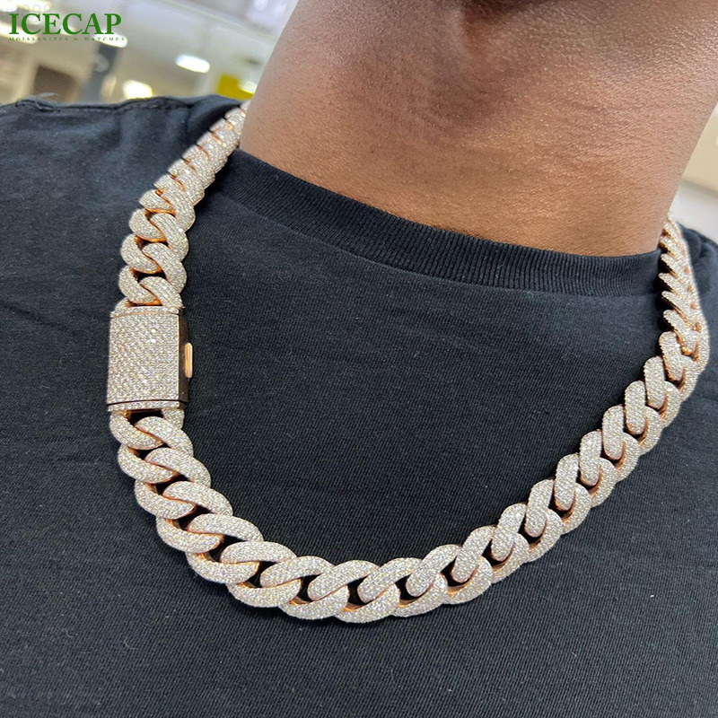 16MM 18k Gold Plated Cuban Link Chain Silver Color Cuban Chain Necklace Jewelry VVS Moissanite Diamond 925 Cuban Necklace for Men