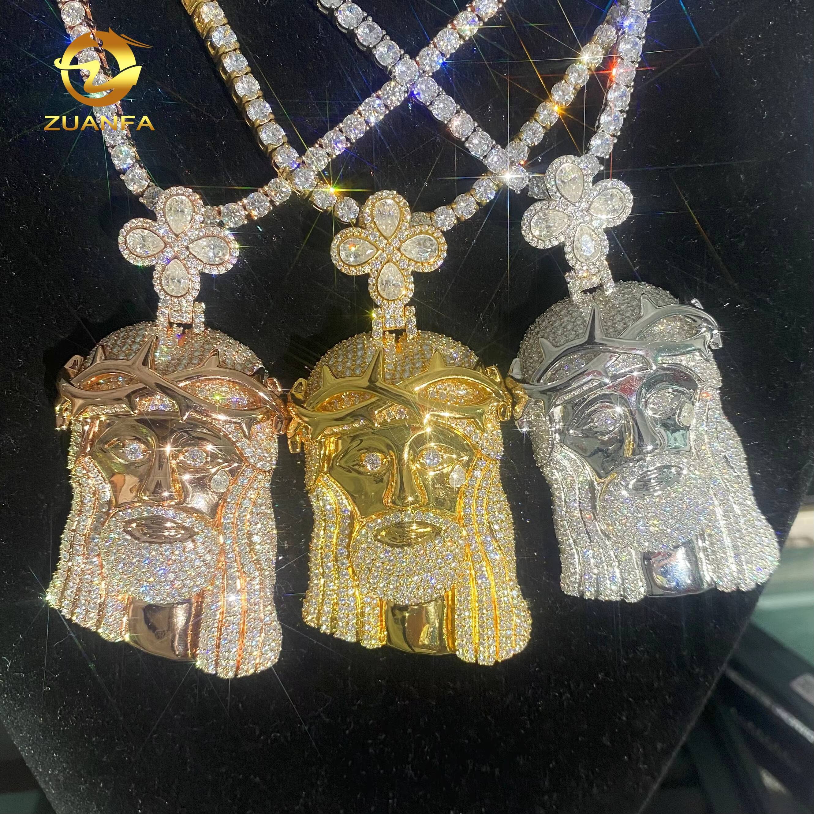 New Design Solid Back Hip Hop Moissanite Jewelry Custom Iced Out Jesus Pendant 925 Silver VVS D Moissanite Diamond Charm Pendant