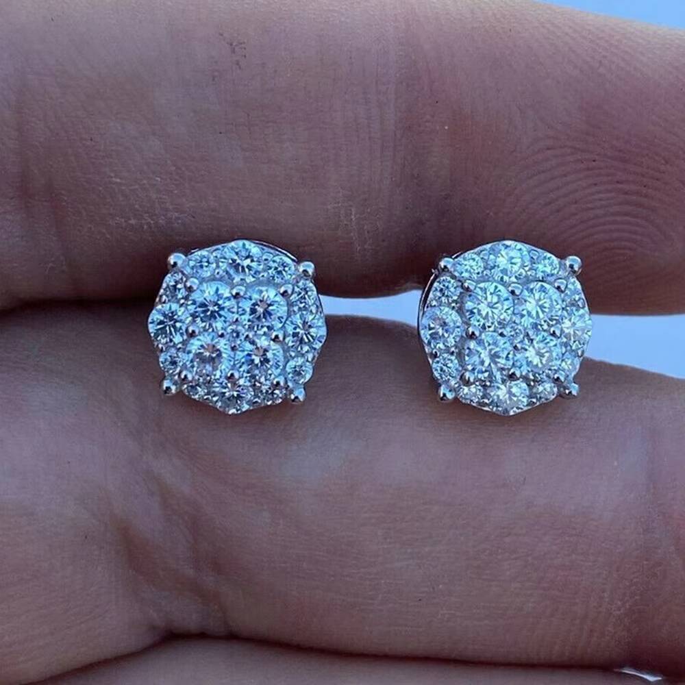 Screw Back Hip Hop Mens Cluster 925 Sterling Silver VVS Moissanite Stud Earrings