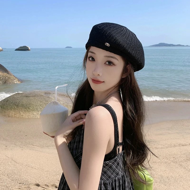 Paper beret hat for women summer thin breathable finalize the mushroom cap versatile temperament painter cap 250814