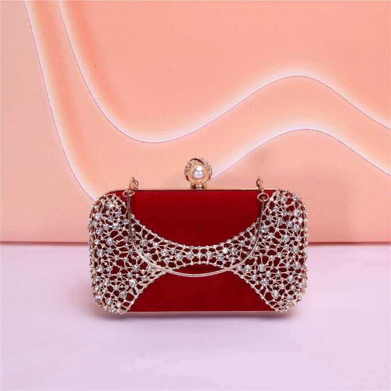 Hot Style Of The Season, Noble And Elegant Metal Hollow Carved Veet Pearl Handle Evening Party Clutch Bag
