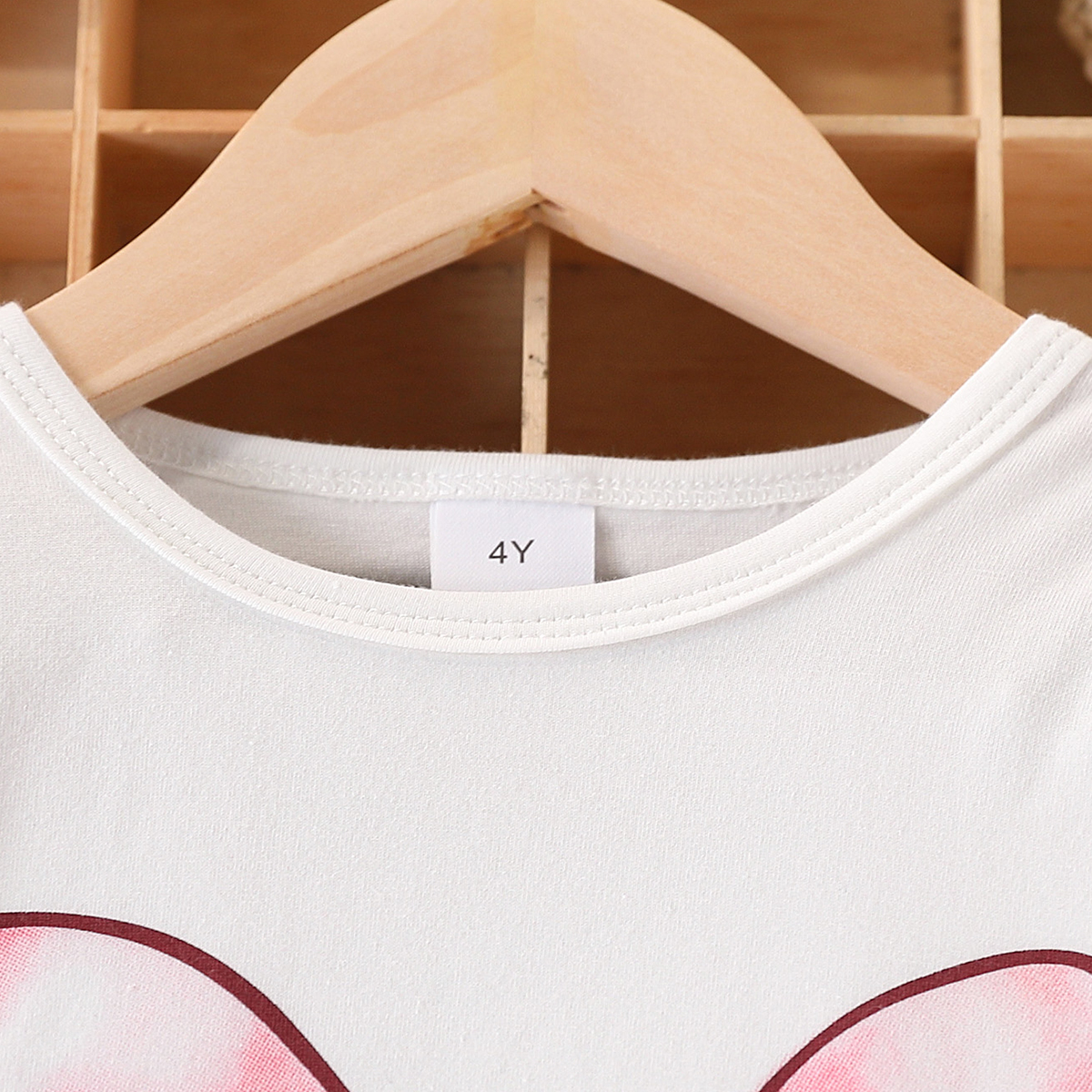 2-piece set of girls' fashionable casual bow print round neck pleated bubble long sleeved top and slit three-dimensional bow decoration short ski