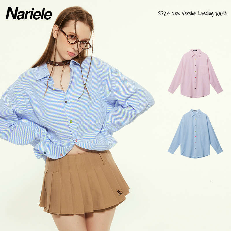 Spring And Autumn New Design Sense Niche Loose Color-Block High-End Versatile Women's Long Sleeve Shirt B5