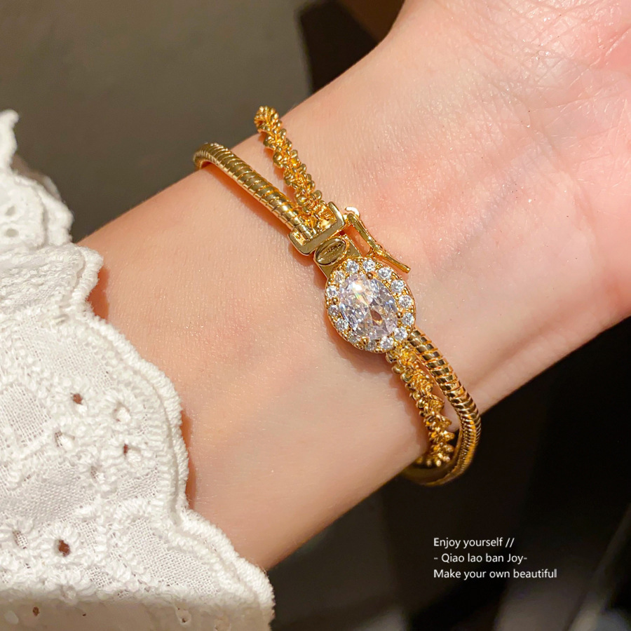 Gold Tone Multi - Layered Bracelet With Crystal - Encrusted Circular Pendant Elegant Daily And Party Wear Gift For Her High Quality And Stylish Jewelr
