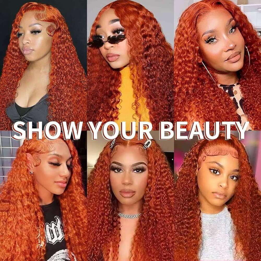 Orange Ginger Curly Wigs For Women 30Inch Deep Wave Frontal 13X4 13X6 HD Lace Front Human Hair Wig