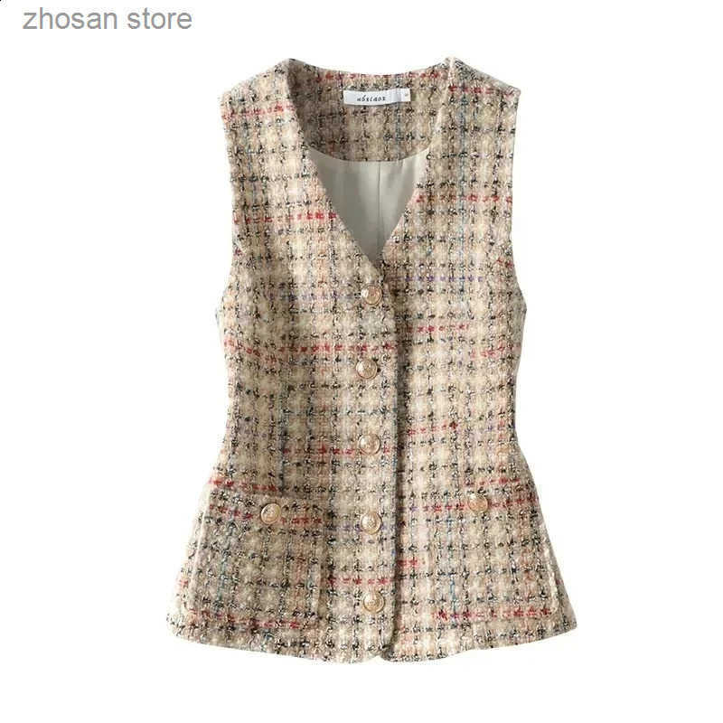 Vest Jacket Womens Spring Autumn Elegant Fashion Short Slveless Slim Comfortable Twd Waistcoat Female Coat Tops 240810 S250819