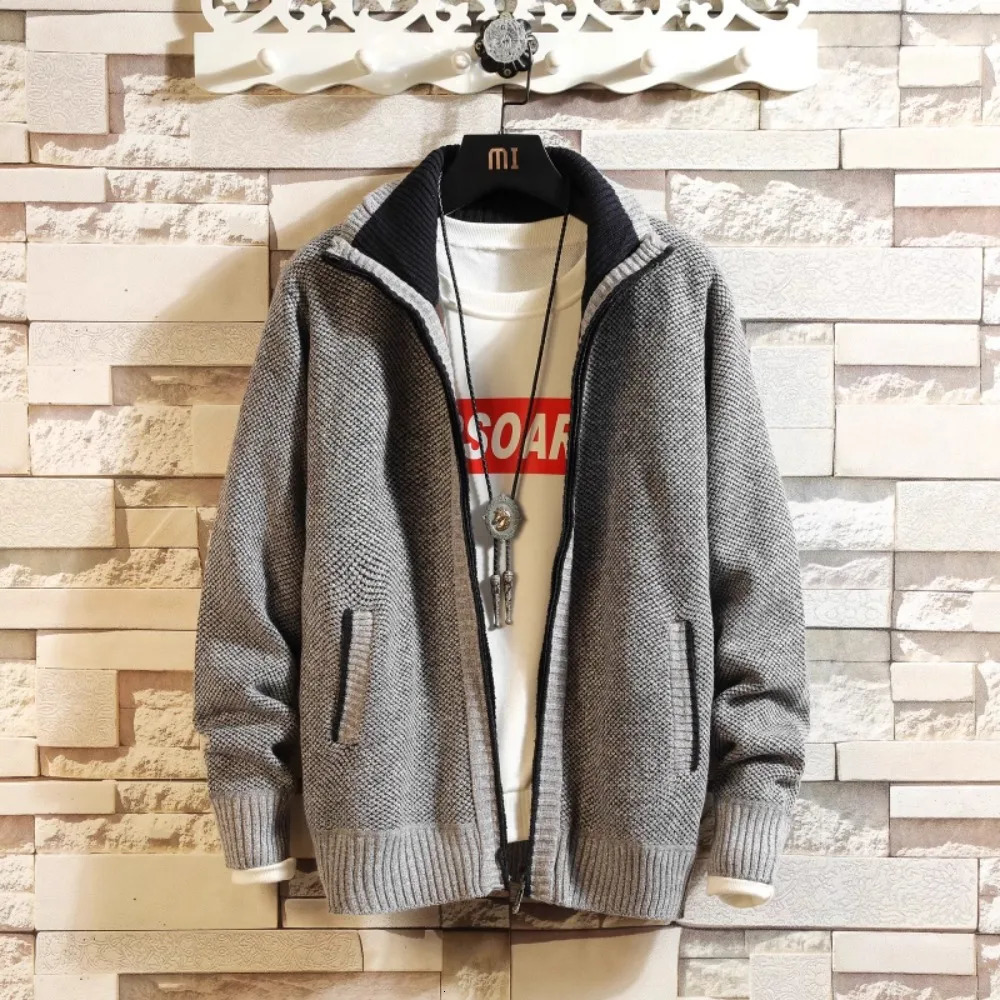 Autumn and Winter Fleece Thicken Large Size Casual Loose Sweater Mens Jacket Standup Collar Cardigans 250819