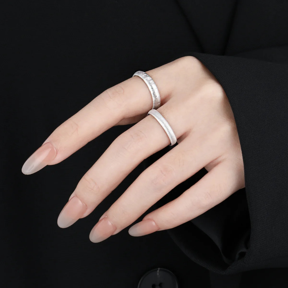 SHANICE S925 Sterling Silver Rings Brushed matte texture plain ring for women with a cold temperament striped paired ring 250815