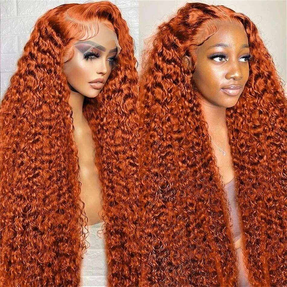 Orange Ginger Curly Wigs For Women 30Inch Deep Wave Frontal 13X4 13X6 HD Lace Front Human Hair Wig