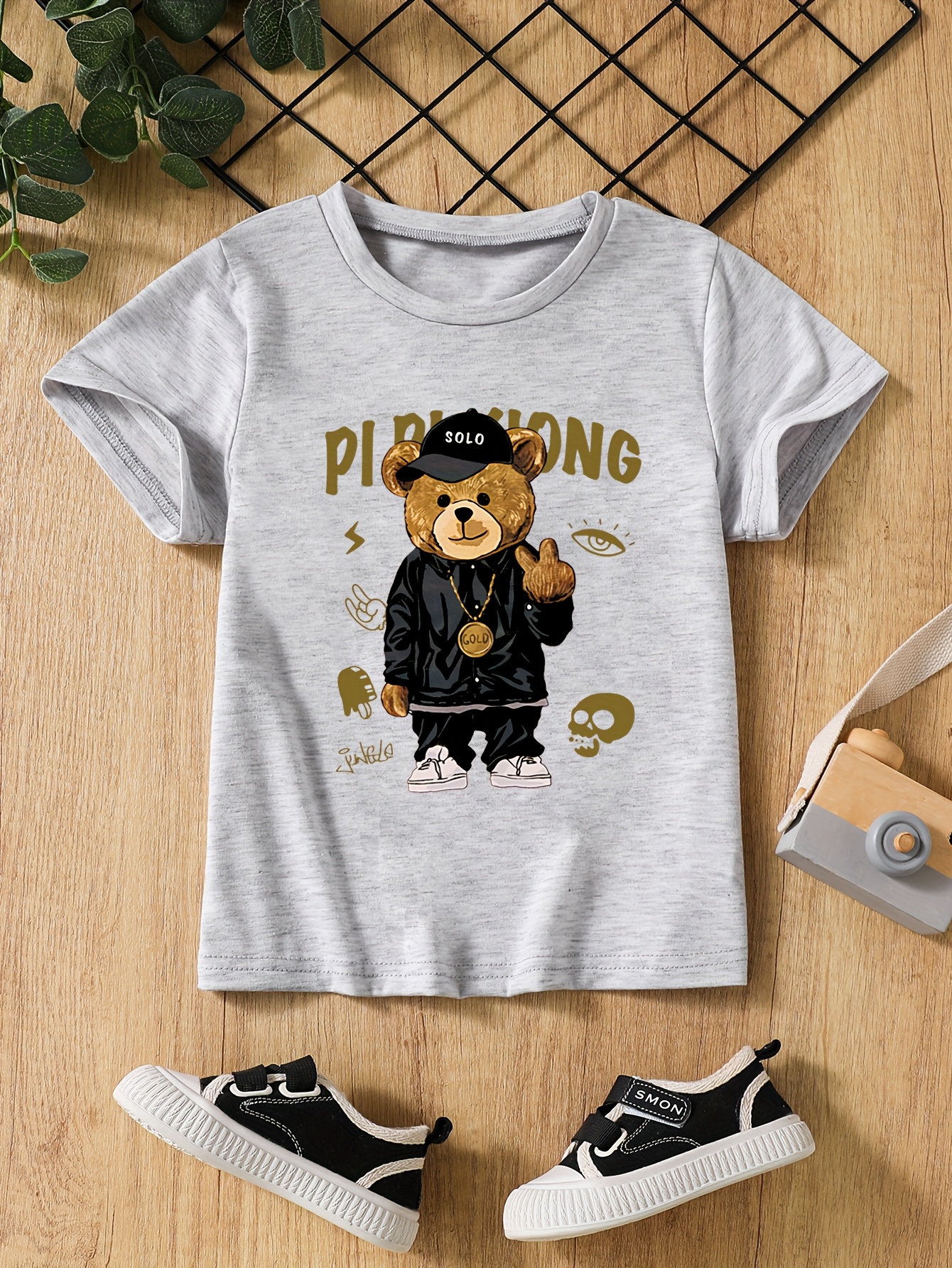 T-shirts Cute Cartoon Bear Patterned T-Shirt Trio Pack for Youngsters Comfortable Cotton Blend Garments