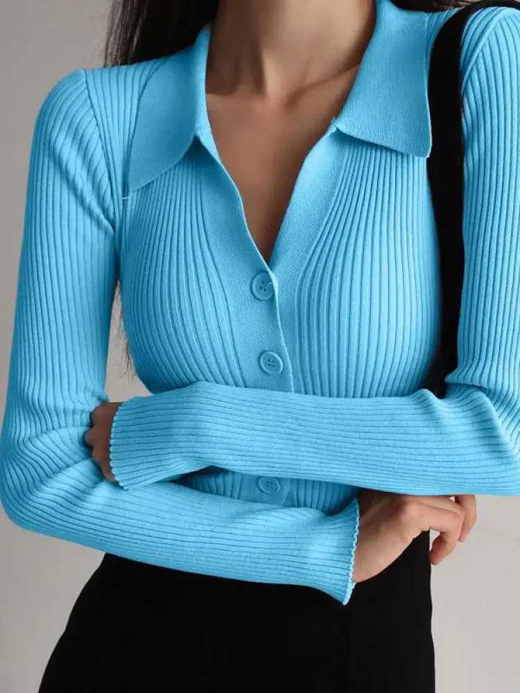 2025 Women Lapel Slim Tops Ladies Buttons Sexy V Neck Long Sleeve Knit Cardigan Sweater XJ250819