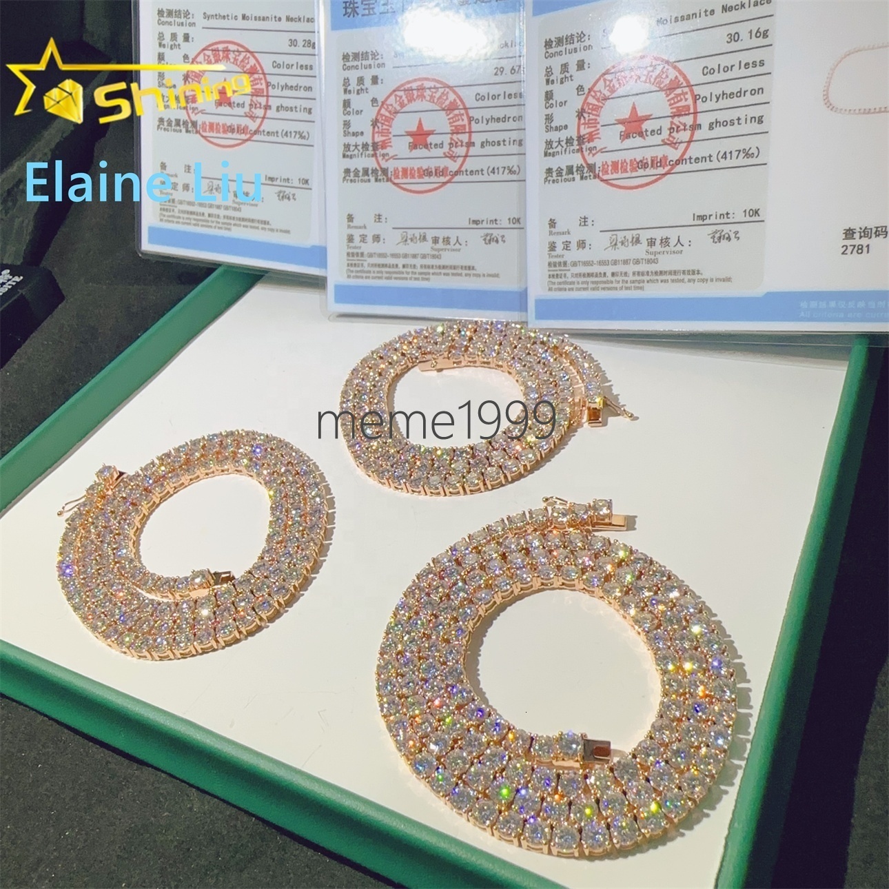 4mm Custom Luxury 10K Real Solid Gold Hip Hop Necklace D Color VVS Moissanite Diamond Tennis Chain