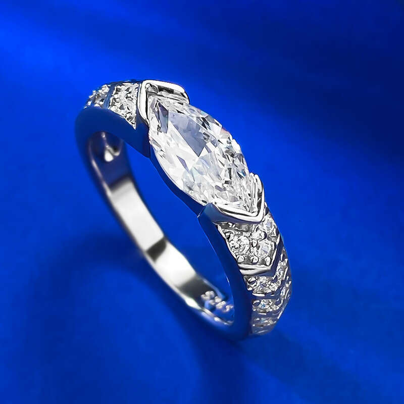 Mujing Jewelry New S Silver Inlaid 5*10mm Marquise Pink Diamond Personality Ring for Women Simple Daily Ins Style