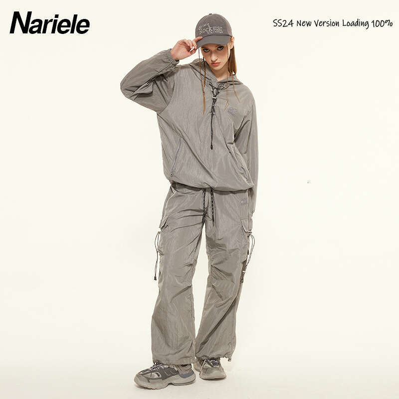 Workwear Set Trendy Brand Spring And Autumn Design Hooded Top Loose Straight Casual Pants B5