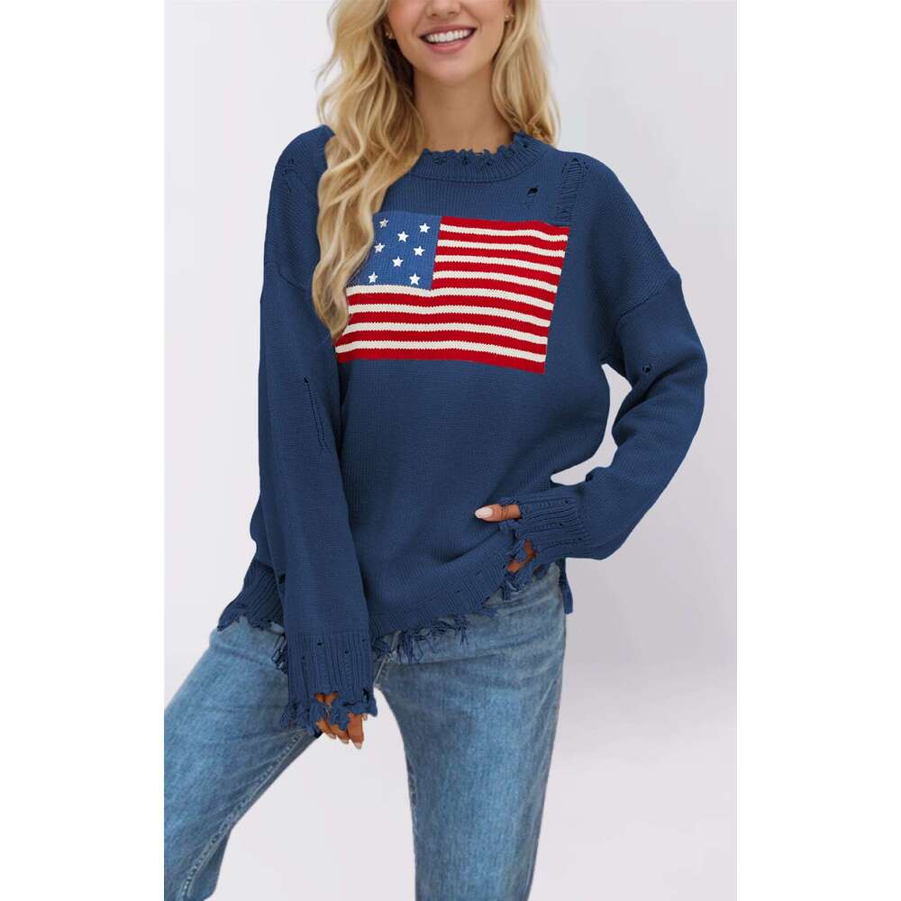 Autumn Winter New Round Neck Independence Day Fashion Sweater For Women B5