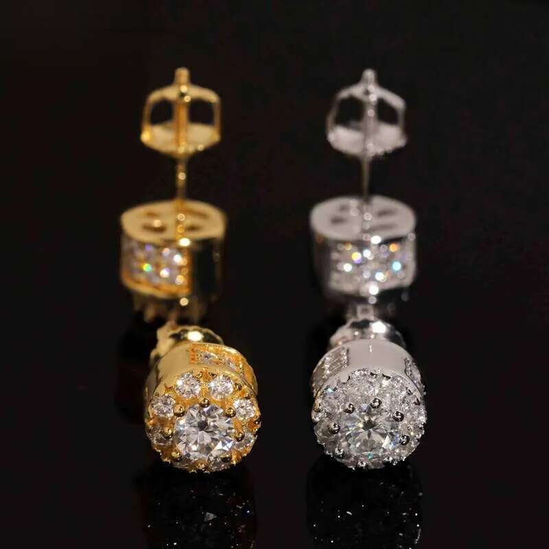 Hip Hop Jewelry Pass Tester Stocks Sterling Sier Gold Plated Iced Out VVS Dia Moissanite Stud Earring Men Earrings