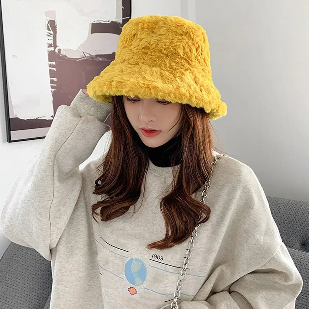 Winter Faux Fur Fluffy Bucket Hat Outdoor Thick Warm Hat Soft Furry Fisherman Cap Girl Fashion Panama Sun Cap 250819