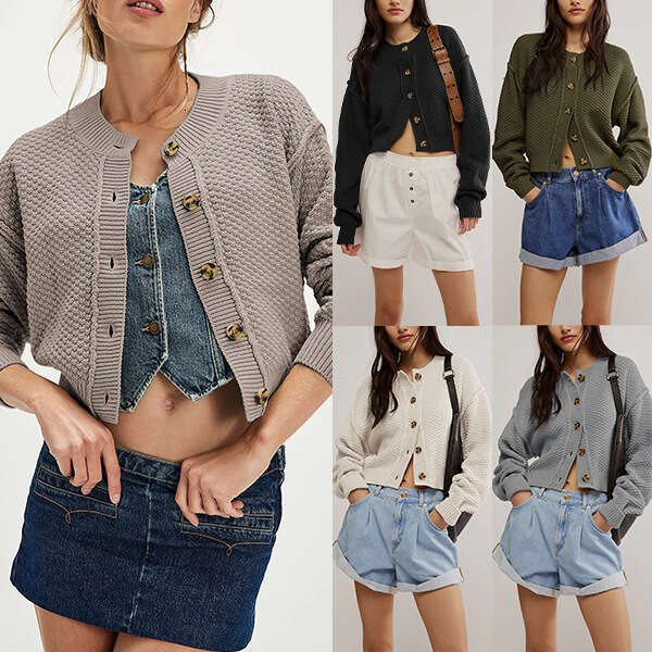 Autumn Winter New Temu Women's Fashion Loose Cardigan Knitted Single-Breasted Jacket B5