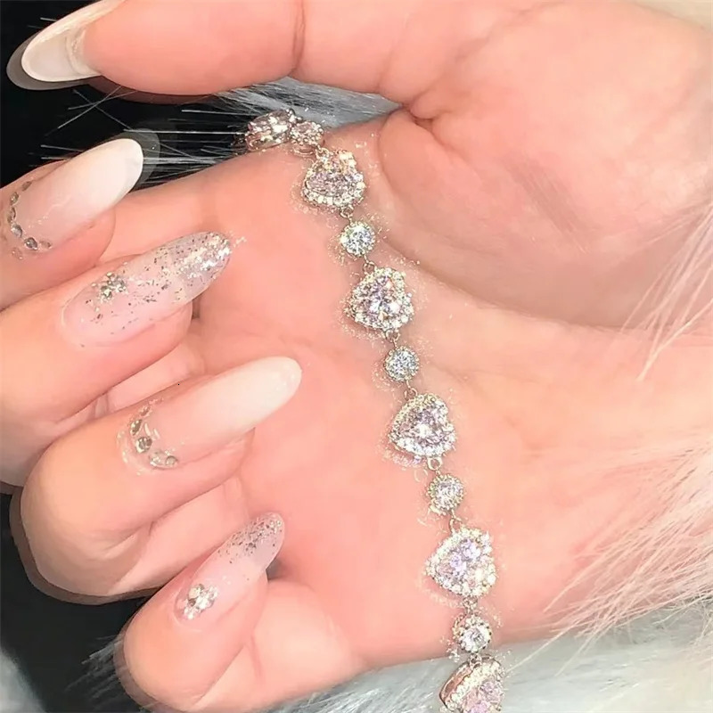 Pink Stone Heart Bracelet For Girlfriend Valentines Day Gift Top Quality S925 Bracelet Women Jewelry 250815