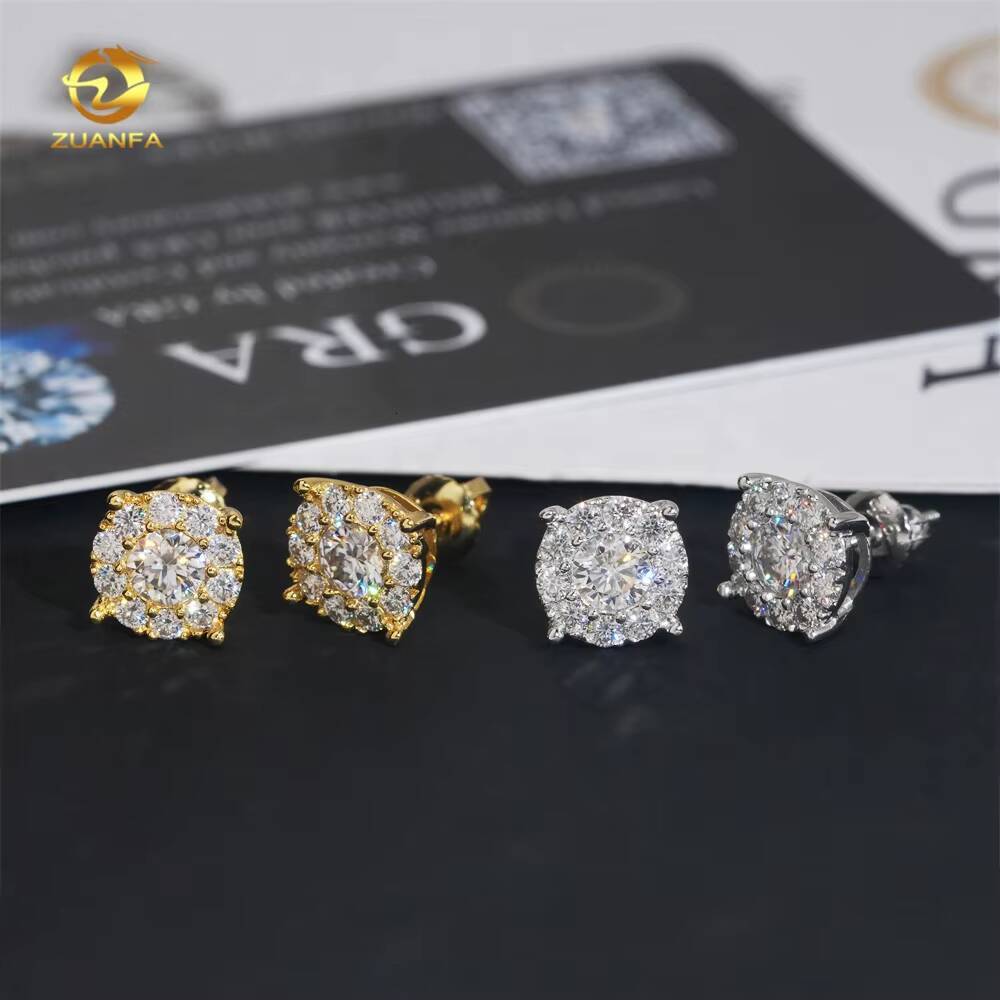 2025 new style Factory Price Wholesale Jewelry Moissanite Diamond 925 Sterling Silver Mens Hip Hop Earrings