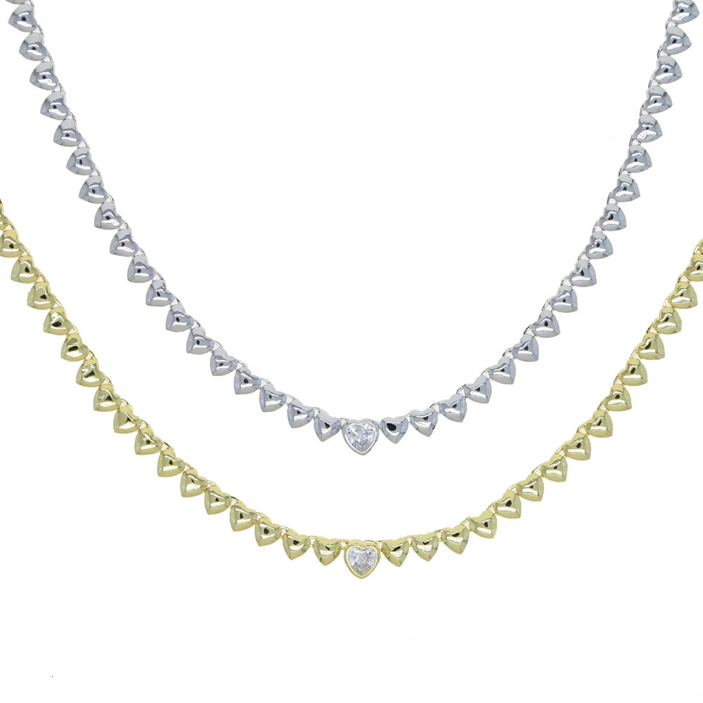 High Polish Shiny Heart Shaped Charm Tennis Chain 16 Inches Fashion Necklace Valentines Gift Jewelry 250815