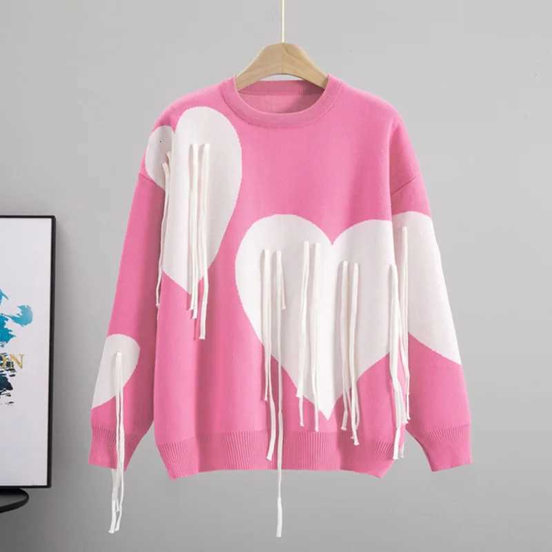 Casual Loose Love Knitted Sweater Pullover Womens Tops New Round Neck Long Sleeve Fashion Knitted Sweater Tops Womens Clothing XJ250819