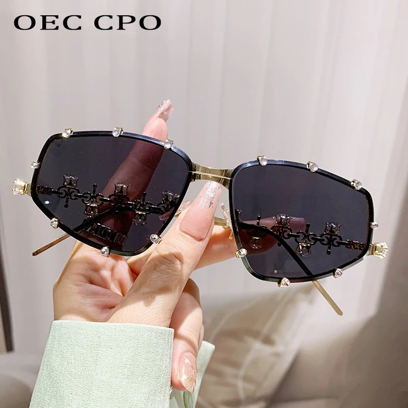 Diamonds Square Fashion Sunglasses Women Vintage Shades UV400 Rhinestones Sun Glasses Female Punk Big Men Eyewear 250815