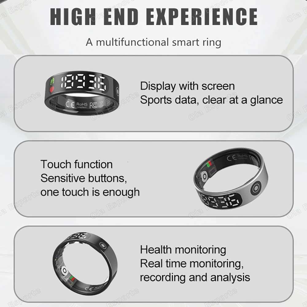 5 Smart Ring with Display Screen and Touch Health Manager Gesture Control Wireless Charging Waterproof for Men and Women New W250819