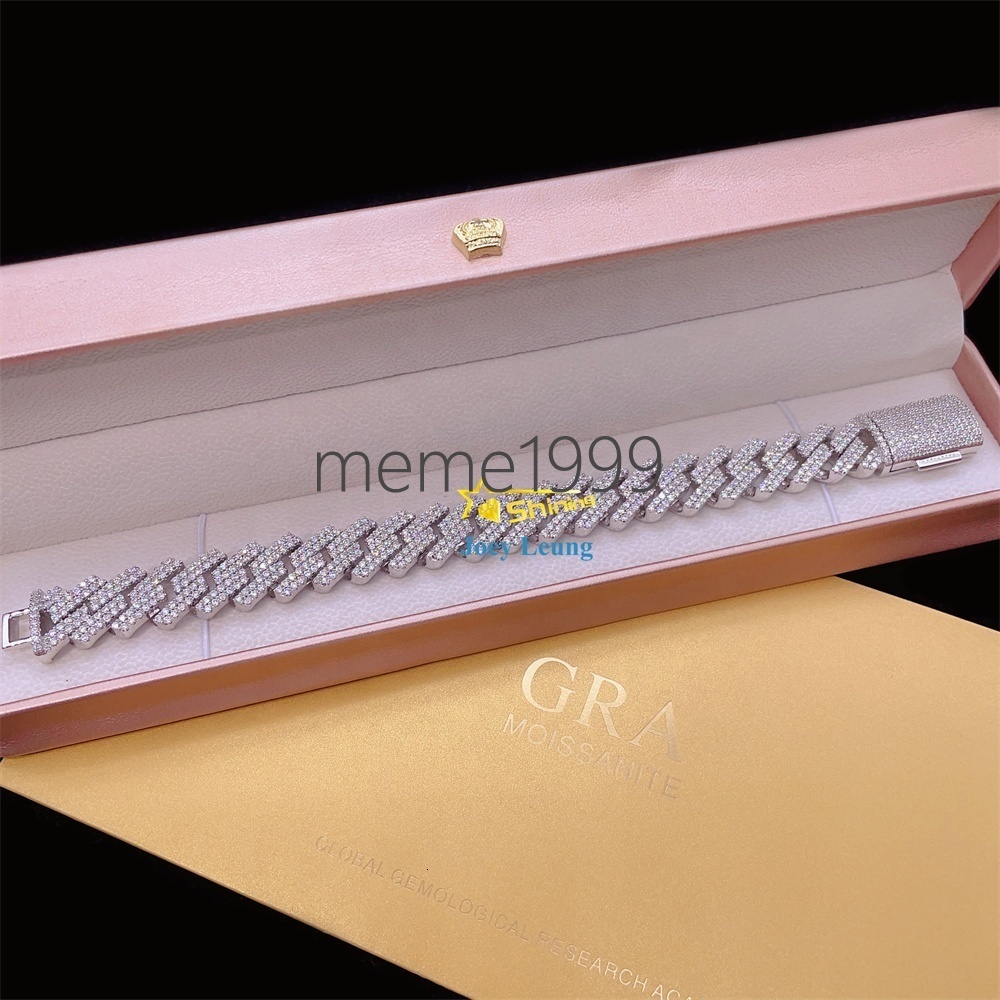 925 Sterling Silver Gold Plated VVS Moissanite Diamond Custom 15MM Iced Out Cuban Bracelet