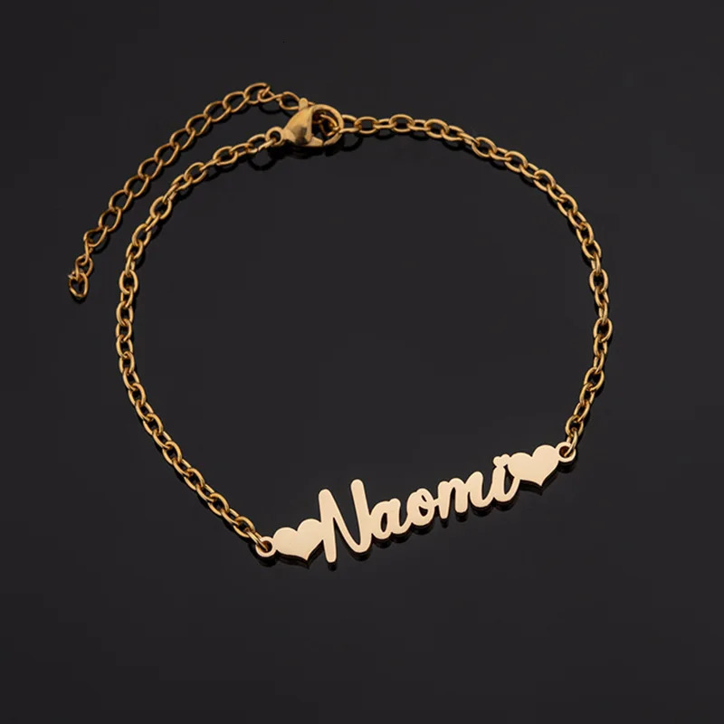 Stainless Steel PVD Plated Cut Heart-shaped Letter Anklet Personalized Customization English Name Chain Feet 250815