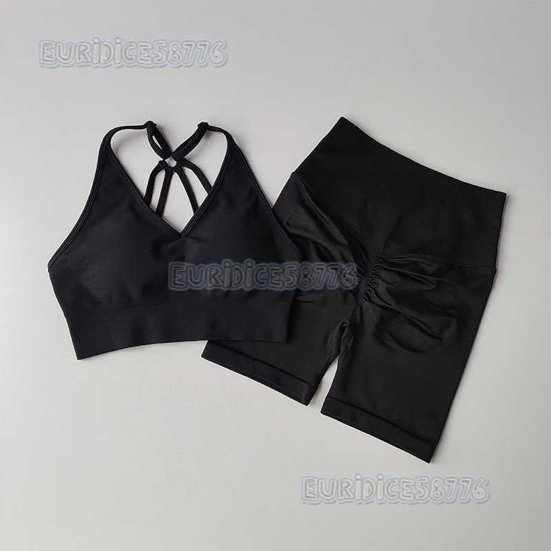 New Fitness Set Beauty Back Bra Yoga Suit Women Quick Dry Sports Training Hip Lift Three-point Shorts Short Sleeve H250819